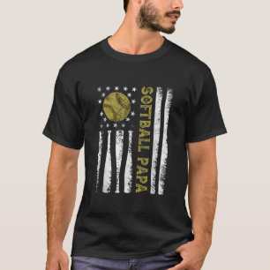 Beängstigend USA Flag Softball Papa Pater T-Shirt