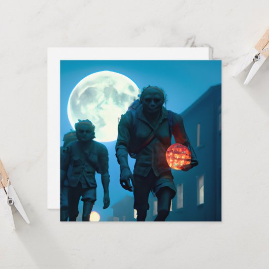 Beängstigend Walking Zombie Halloween Karte (Vorderseite/Rückseite Beispiel)