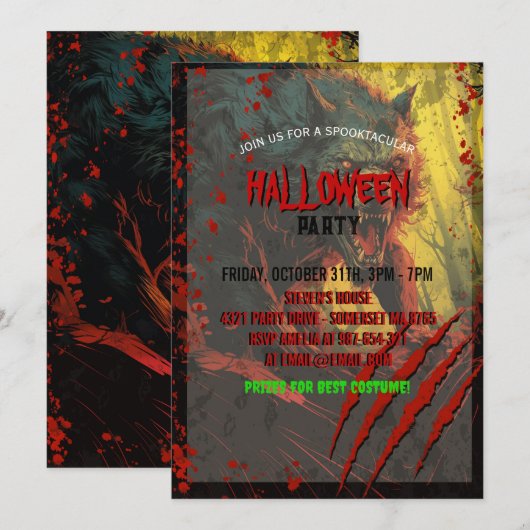 Beängstigend Werewolf Halloween Einladung (Vorne/Hinten)