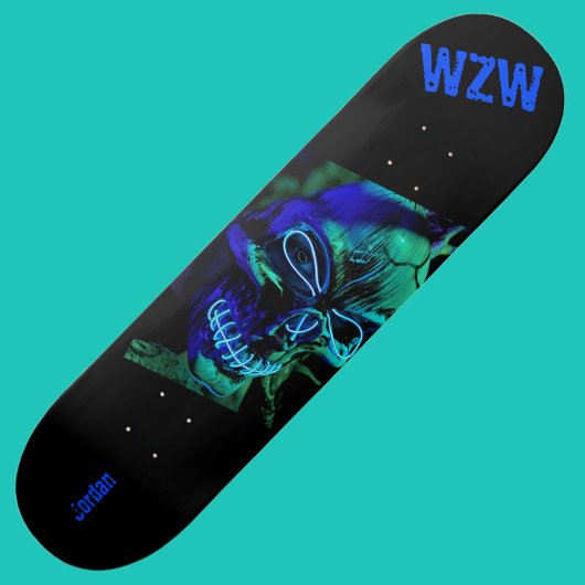 Beängstigende Badass Neon Blue Skull Monogram Skat Skateboard