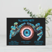 Beängstigende Böse Blue Hexen Hände Orange Eye Bla Einladung (Stehend Vorderseite)