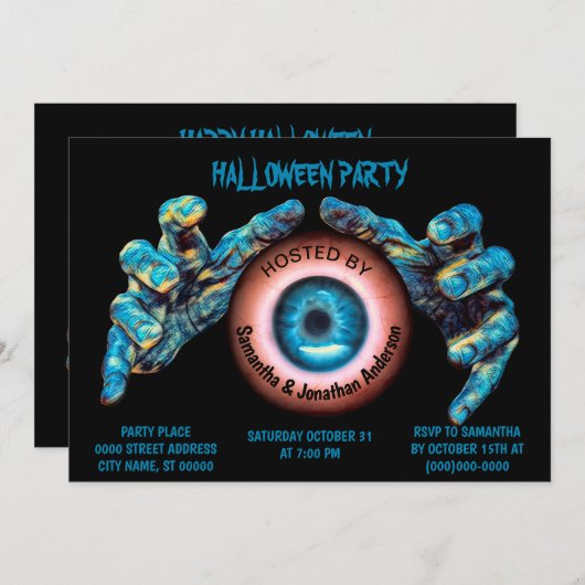 Beängstigende Böse Blue Hexen Hände Orange Eye Bla Einladung (Vorne/Hinten)