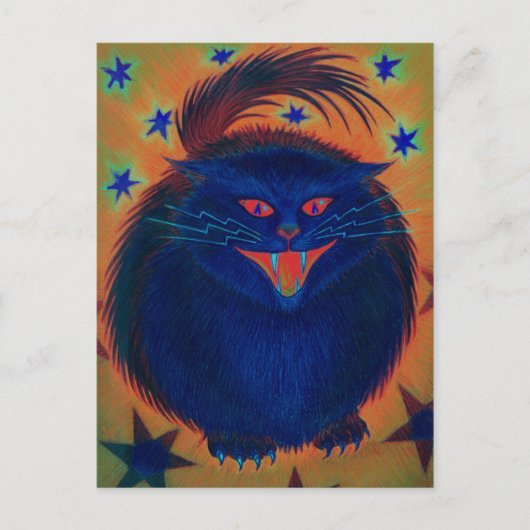 Beängstigende Cat Blue Postkarte (Vorderseite)