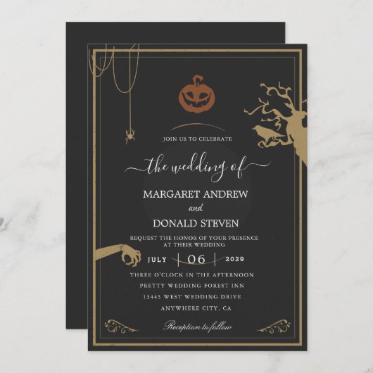 beängstigende Einladungen zur Halloween-Hochzeit (Vorne/Hinten)