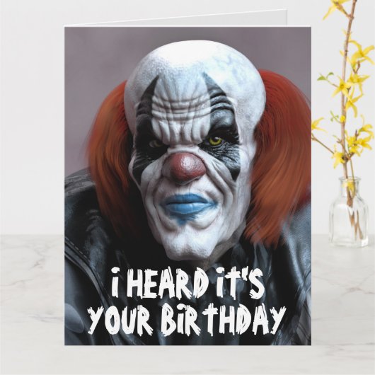 BEÄNGSTIGENDE EVIL CLOWN FUNNY BIG BIRTHDAY CARD KARTE (Gelbe Blume)
