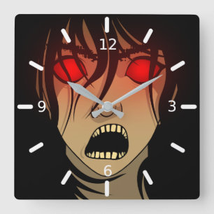 Beängstigende Geisterdame mit roten Augen Quadratische Wanduhr