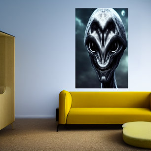 Beängstigende graue Alien   AI Art Poster