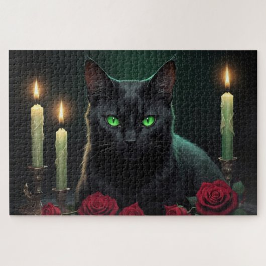 Beängstigende Green Kitty Eyes Puzzle (Horizontal)