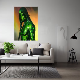 Beängstigende grüne Alien | AI Art Poster