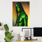 Beängstigende grüne Alien | AI Art Poster (Heimbüro)