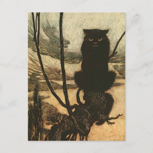 Beängstigende Halloween Black Cat Vintag Rackham Postkarte (Vorderseite)
