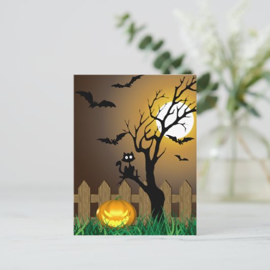 Beängstigende Halloween-Gartenlandschaft Postkarte (Stehend Vorderseite)
