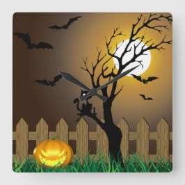 Beängstigende Halloween-Gartenlandschaft Quadratische Wanduhr