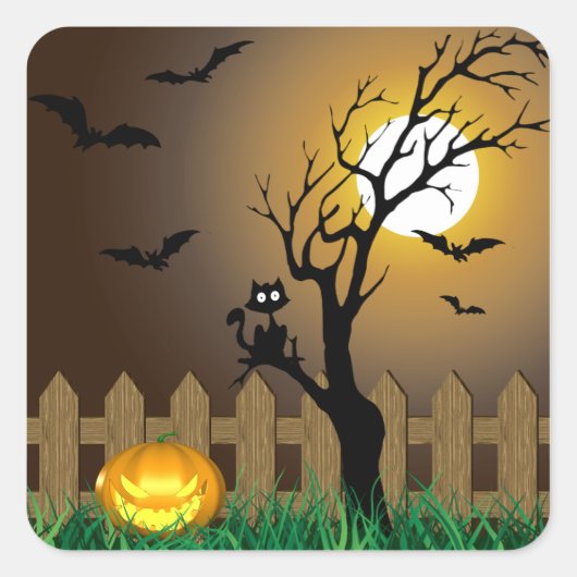 Beängstigende Halloween-Gartenlandschaft Quadratischer Aufkleber (Vorderseite)