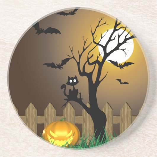 Beängstigende Halloween-Gartenlandschaft Sandstein Untersetzer (Vorne)