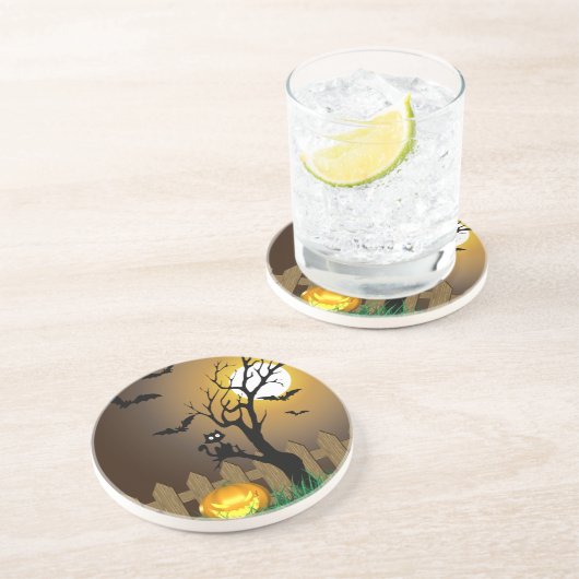 Beängstigende Halloween-Gartenlandschaft Sandstein Untersetzer (Seite)