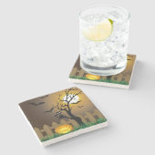 Beängstigende Halloween-Gartenlandschaft Steinuntersetzer (Seitenansicht)