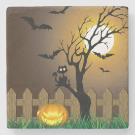 Beängstigende Halloween-Gartenlandschaft Steinuntersetzer