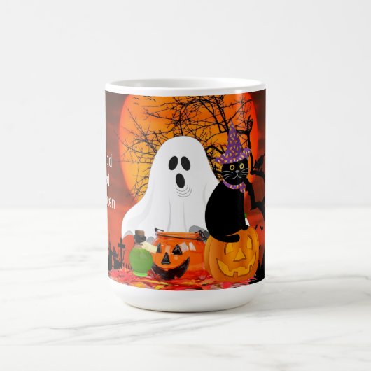 Beängstigende Halloween-Geist und Schwarze Katze Kaffeetasse (Mittel)