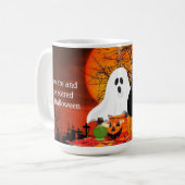 Beängstigende Halloween-Geist und Schwarze Katze Kaffeetasse (Vorderseite Links)
