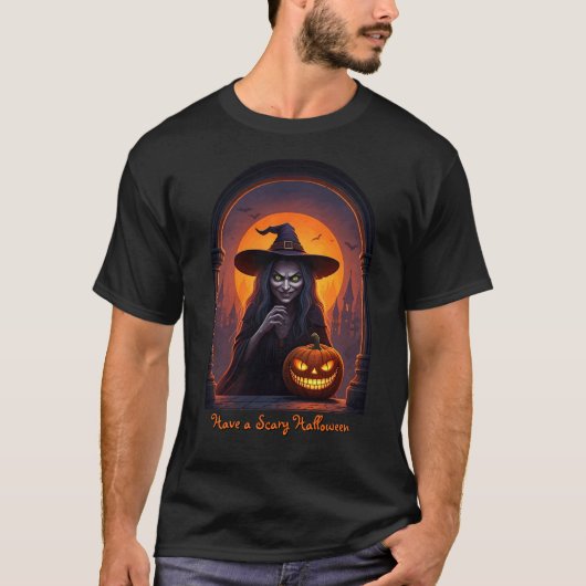 Beängstigende Halloween Hexe und Crazy Smile Pumpk T-Shirt (Vorderseite)