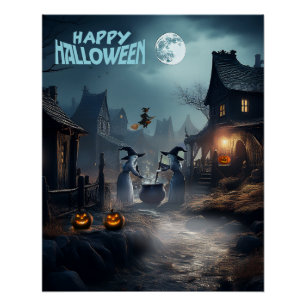 Beängstigende Halloween Hexen Lane Poster