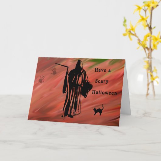 Beängstigende Halloween-Karte mit grimmigem Sensen Karte (Gelbe Blume)