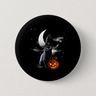 Beängstigende Halloween-Katzenjacke, Hexenhut und Button