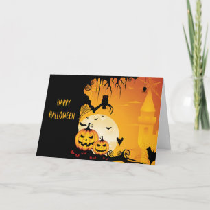 Beängstigende Halloween-Kürbis und Vollmond Karte