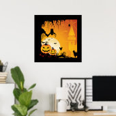 Beängstigende Halloween-Kürbis und Vollmond Poster (Heimbüro)