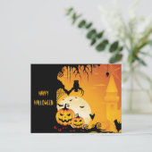 Beängstigende Halloween-Kürbis und Vollmond Postkarte (Stehend Vorderseite)