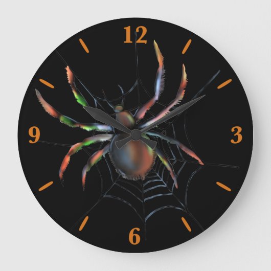 Beängstigende Halloween-Metallspinne und Webspinne Große Wanduhr (Vorderseite)