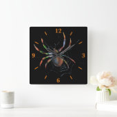 Beängstigende Halloween-Metallspinne und Webspinne Quadratische Wanduhr (Zuhause)