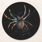 Beängstigende Halloween-Metallspinne und Webspinne Runder Pappuntersetzer (Vorderseite)
