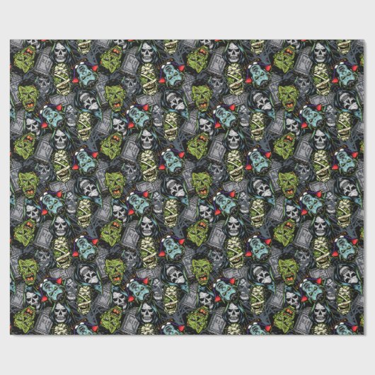 Beängstigende Halloween Monster Zombies Vampires M Geschenkpapier (Flach)