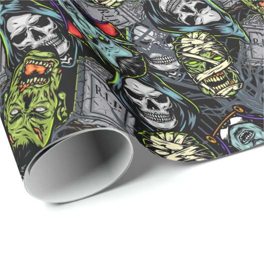 Beängstigende Halloween Monster Zombies Vampires M Geschenkpapier (Rolleneckpunkt)