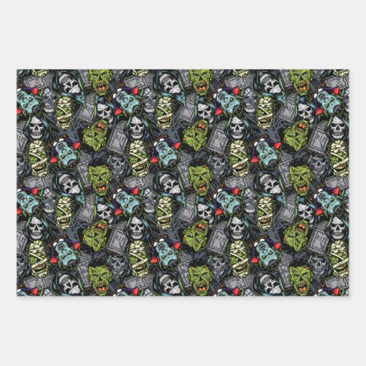 Beängstigende Halloween Monster Zombies Vampires M Geschenkpapier Set (Vorderseite 2)