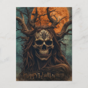 Beängstigende Halloween-Nacht mit Hexe Postkarte