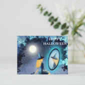 Beängstigende Halloween-Nacht mit Hexenkarte Postkarte (Stehend Vorderseite)