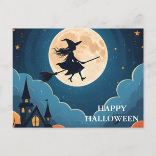 Beängstigende Halloween-Nacht mit Hexenkarte Postkarte