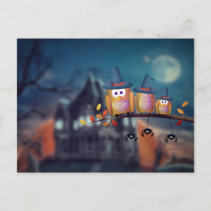 Beängstigende Halloween-Nacht mit Owls-Postkarte Postkarte