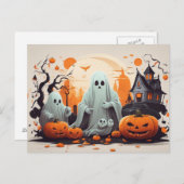 Beängstigende Halloween-Nacht mit Raven Crow Ghost Postkarte (Vorne/Hinten)
