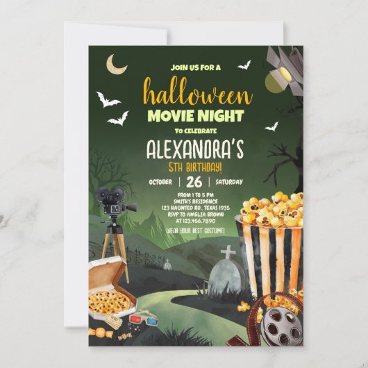 Beängstigende Halloween-Party Movie Night Geburtst Einladung (Vorderseite)
