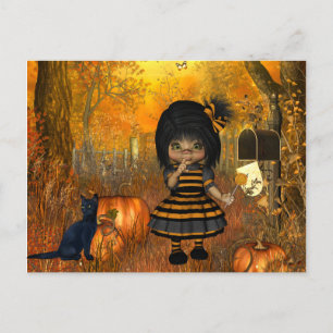 Beängstigende Halloween-Postkarte mit Little Girl Postkarte