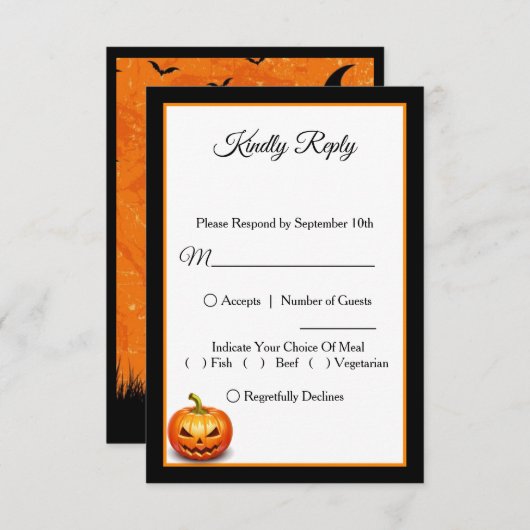 Beängstigende Halloween Pumpkin Wedding RSVP Card Dankeskarte (Vorne/Hinten)