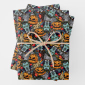 Beängstigende Halloween Vampires Pumpkins Grabstei Geschenkpapier Set (Beispiel)