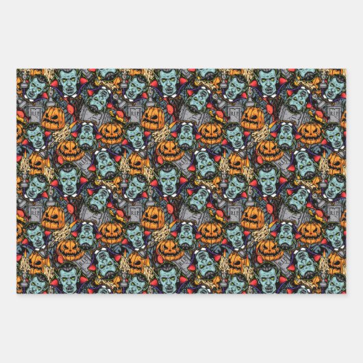 Beängstigende Halloween Vampires Pumpkins Grabstei Geschenkpapier Set (Vorderseite)