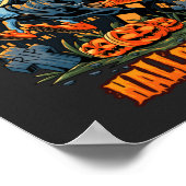 Beängstigende Hexe auf einem Broom-Poster Poster (Ecke)