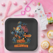 Beängstigende Hexe auf einem Brotpapier-Teller Pappteller (Party)