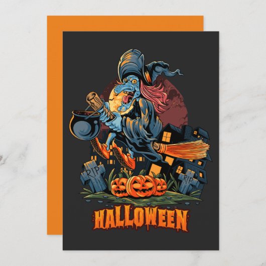 Beängstigende Hexe auf einem Zimmer Einladung (Vorne/Hinten)